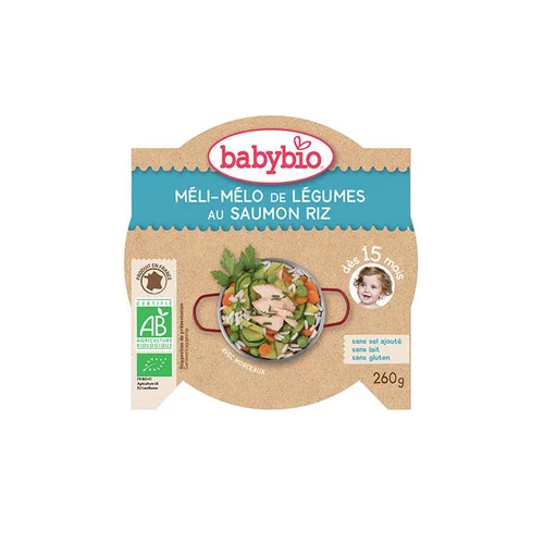 Pour plus de praticité à l’extérieur:Menu du jour légumes saumon et riz Babybio 260 g
