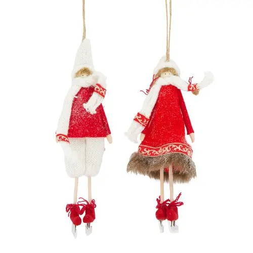 Une touche jardin：Figurine à suspendre skieur rouge et crème XL - 11 x 4 x 22 cm
