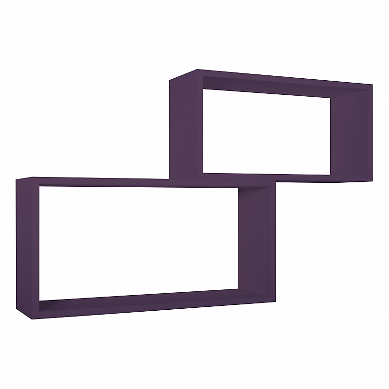 Ensemble de 2 étagères murales – meuble de salle de bain, étagère, aubergine, 70 × 35 × 20 cm et 60 × 30 × 20 cm, Bis Rettangolo Bislungo