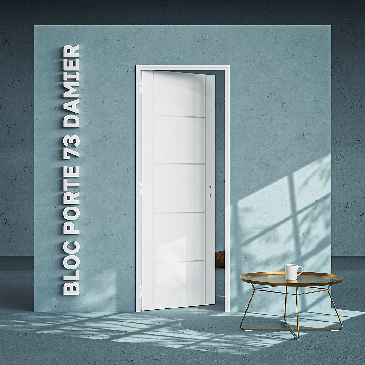 Bloc-Porte Blanc Laqué Damier H. 204 x l. 73 cm – Poussant Gauche