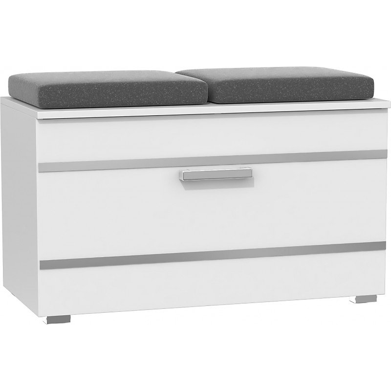 ALMORA | Meuble à chaussures – 4 niches + 2 coussins – 85 × 45 × 35 cm – Banc à chaussures – BLANC