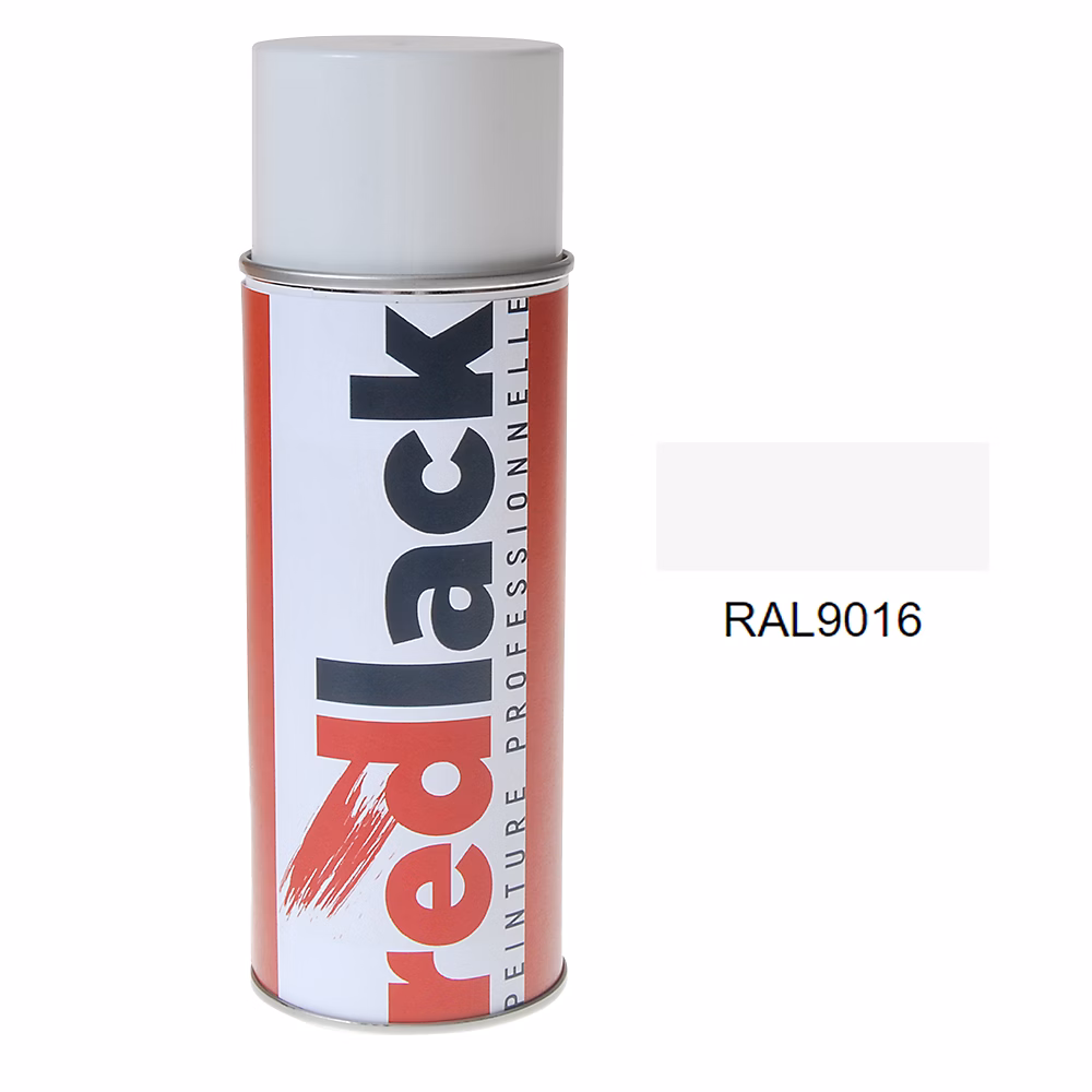 Bombe de peinture Aérosol – spray, 400ml, RAL 9016 Blanc signalisation, Brillant, multisupport, Redlack, RAL9016