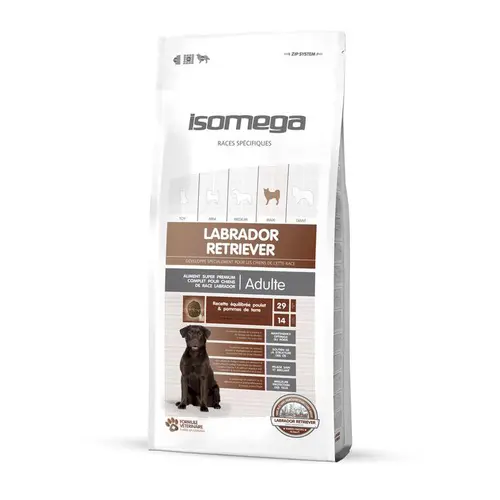 Pratique pour l’extérieur:Croquette pour chien adulte Labrador Retriever au poulet Isomega - 12 kg