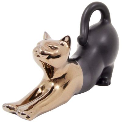 Statuette chat allongé en céramique Zoya (Noir et or)