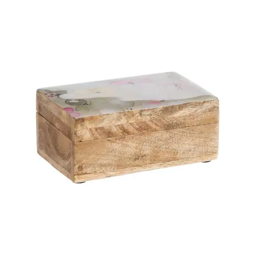 Extérieur durable:Boîte en bois de manguier à décor floral pêche grand modèle - 20 x 15 x 10 cm