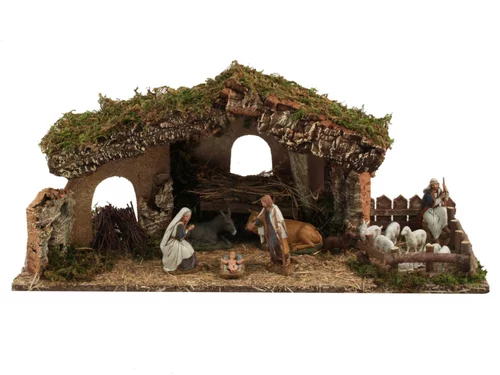 Côté extérieur：Crèche avec santons et brebis - 56 cm
