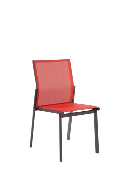 Pour les espaces verts：Chaise en aluminium graphite et textylène rouge Abelia - 48 x 54 x 87 cm
