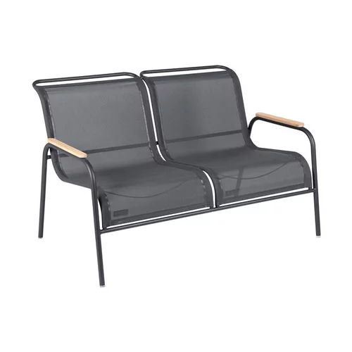 Parfait pour le jardin:Banquette deux places en acier et toile d’extérieur coloris carbone Coolside Fermob - 134 x 77 x 86 cm