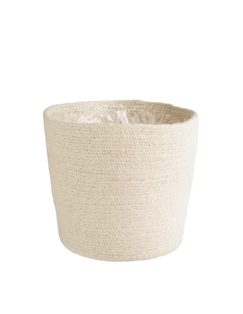 Plaisir dehors:Cache-pot vannerie naturelle coloris blanc en jute - 24 x 22,5 x 18 cm