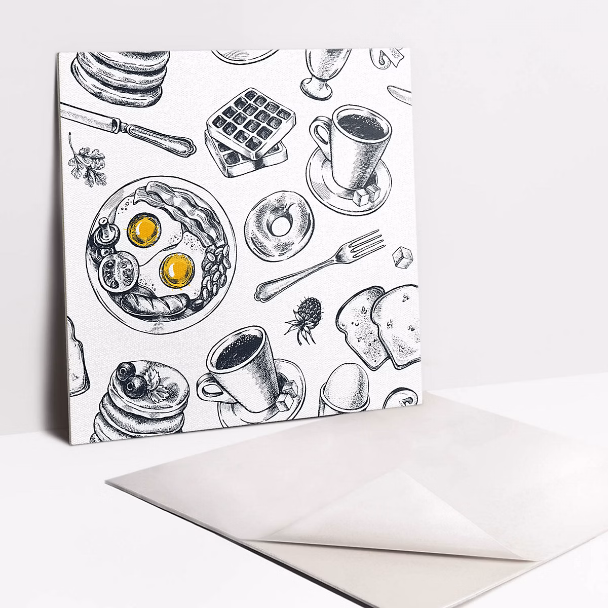 Carreaux vinyle Tulup 30 × 30 cm Petit – déjeuner en noir et blanc 9 pcs