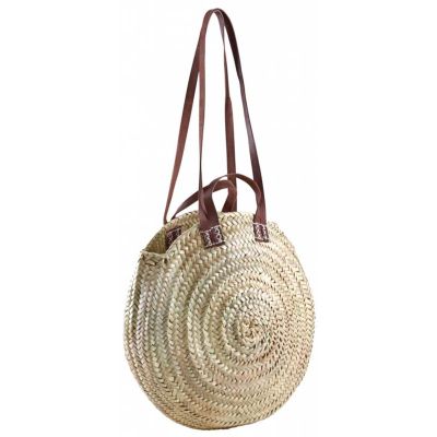 Cabas rond en palmier bandoulière et poignées