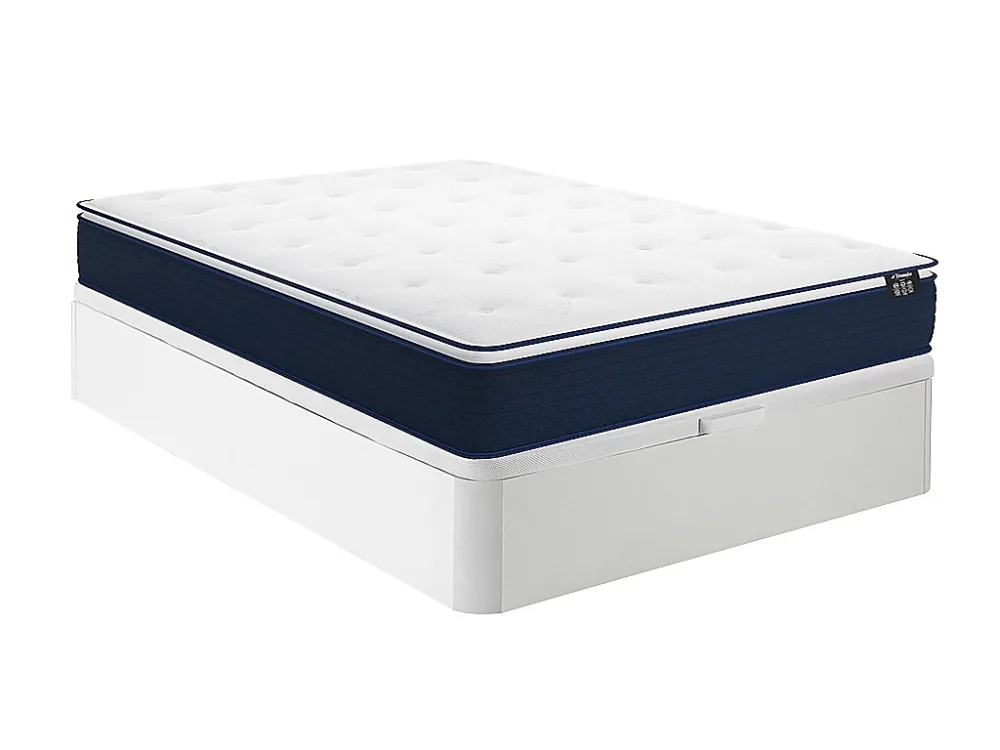 Ensemble 160 × 200 cm sommier coffre blanc + matelas ressorts ensachés et surmatelas intégré ép.24cm – ALTIER de YSMÉE