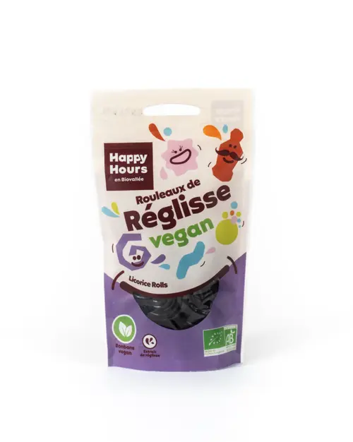 Nature pour le jardin:Sachet réglisse rouleau vegan bio Happy Hours en Biovallée - 115 g