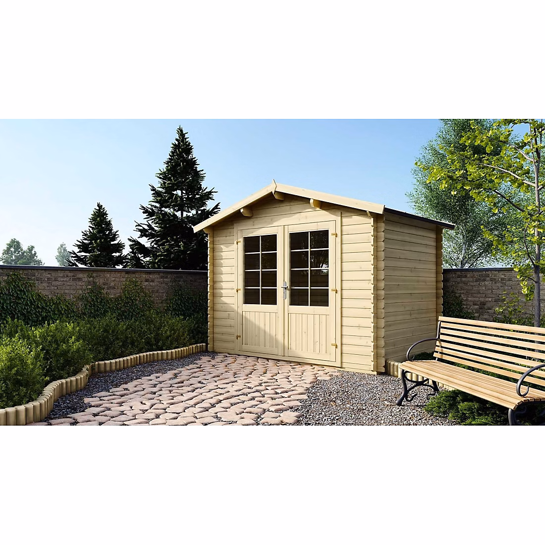 Abri de jardin en bois – 6m2, 3 × 2m, Ep. 28mm, Couleur: naturel, DOM420