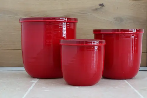 Extérieur qualité：Pot rond en terre émaillée coloris coquelicot Les Poteries d'Albi Flacon - Ø 24 x H 24 cm