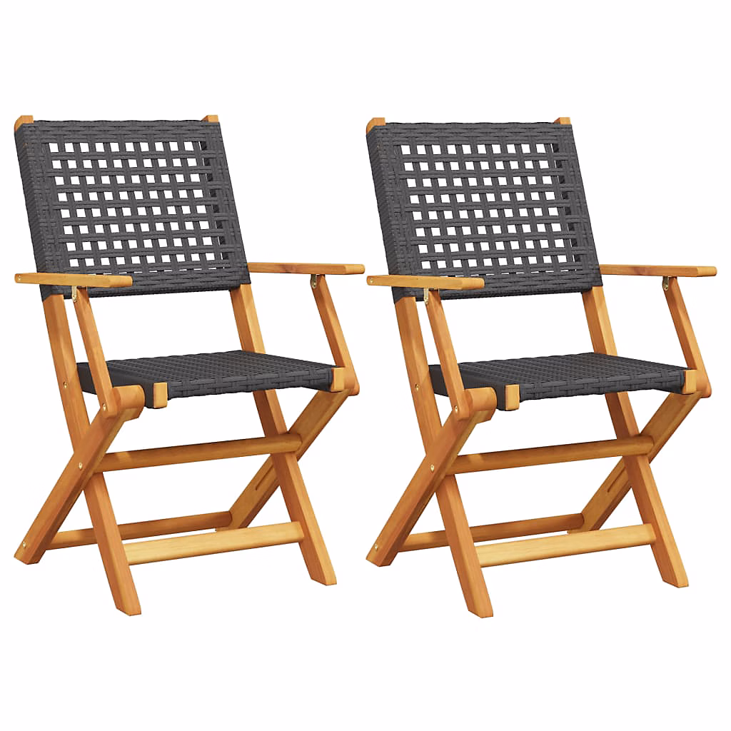 Salon et mobilier de jardin – Chaises pliantes 2 pièces en bois massif d'acacia noir et polyrotin vidaXL