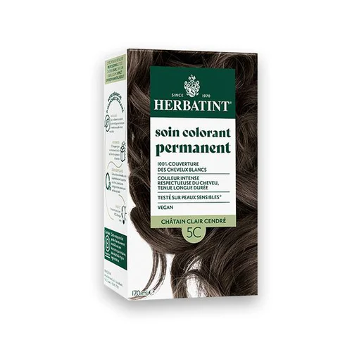 Facile extérieur:Coloration permanente pour cheveux châtain clair cendré 5C aux extraits végétaux biologiques vegan Herbatint - 170 ml