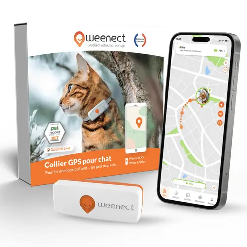 Moderne au jardin:Collier GPS pour chat coloris blanc Weenect