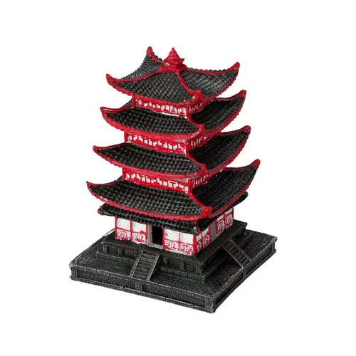 Moderne au jardin:Décor aquarium pagode chinoise rouge taille S - 10 x 10 x 14 cm