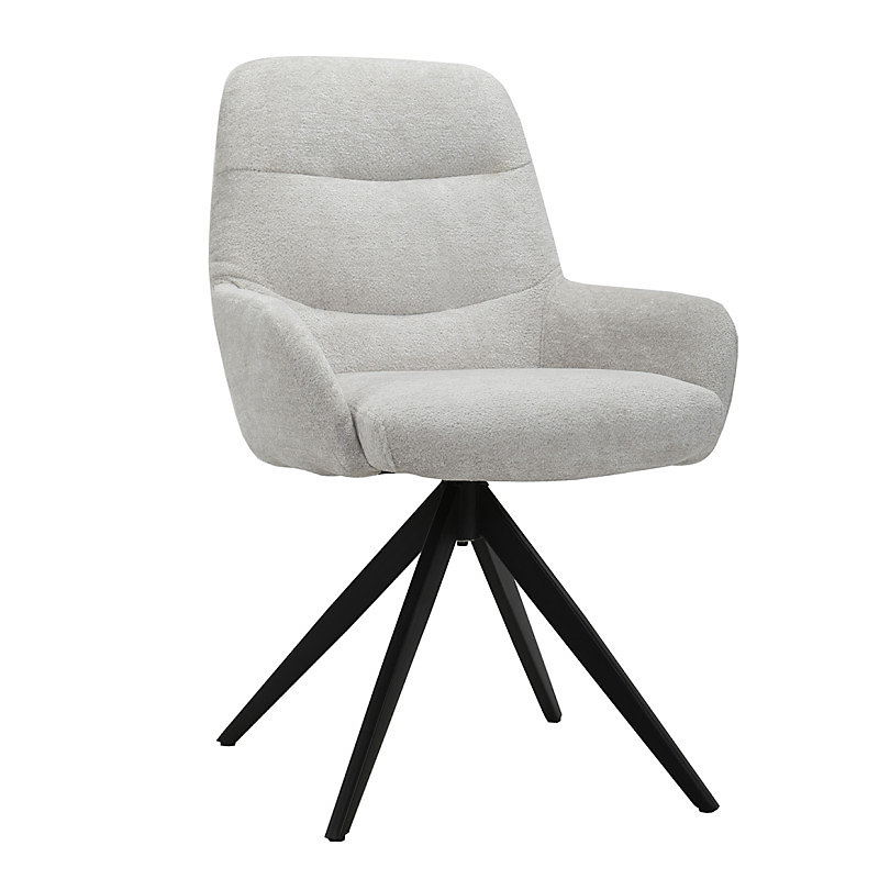 Chaise pivotante tissu doux écru avec accoudoirs pied métal noir – EVA