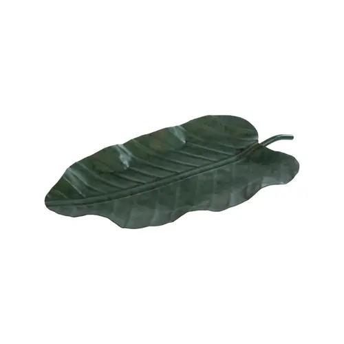 Une idée maline pour l’extérieur：Plateau décoratif forme feuille en métal vert - 54 x 28 x 4 cm