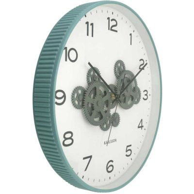 Horloge murale ronde Open Gear (Bleu et vert jungle)
