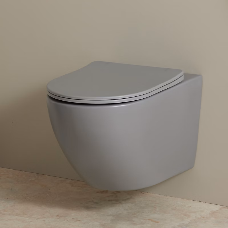 Cuvette WC suspendu gris mat 54 cm sans bride fixations invisibles – Cyrus