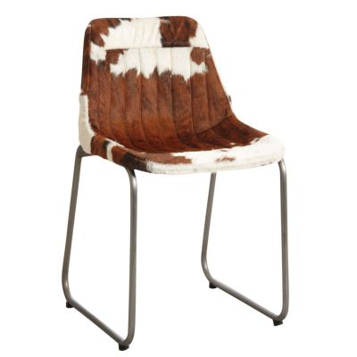 Chaise en métal et peau de vache naturelle (Marron et blanche)