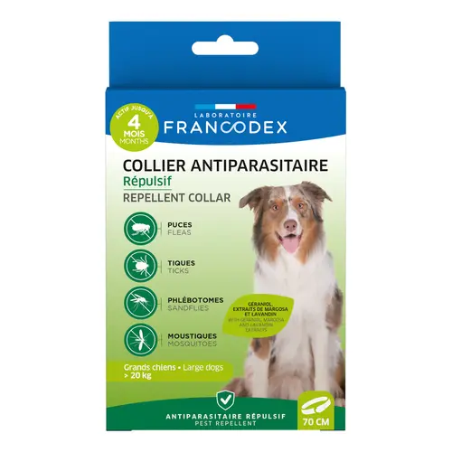 Nature maison:Collier insectifuge pour grand chien de plus de 20 kg coloris blanc Francodex - Ø 72 cm