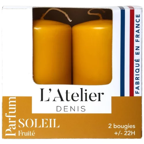 Jardin expert:Bougies cylindriques ocre parfum soleil fruité L’Atelier de Denis - L’étui de 2