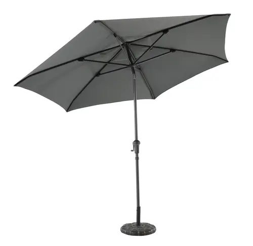 Pratique dehors:Parasol droit à manivelle rond anthracite - Ø 3 m
