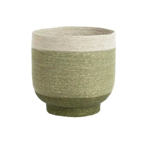 Une idée pour votre jardin：Panière ronde à base rétrécie en osier vert bordé de blanc - Ø 35 x H 37 cm