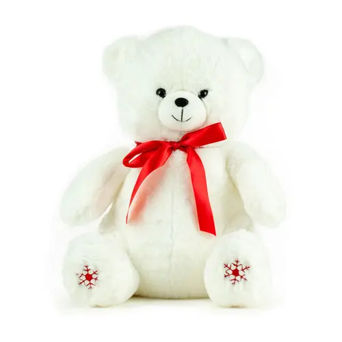 Choix jardin:Ours blanc en polyester avec nœud rouge et flocons brodés Kalidou - 40 cm