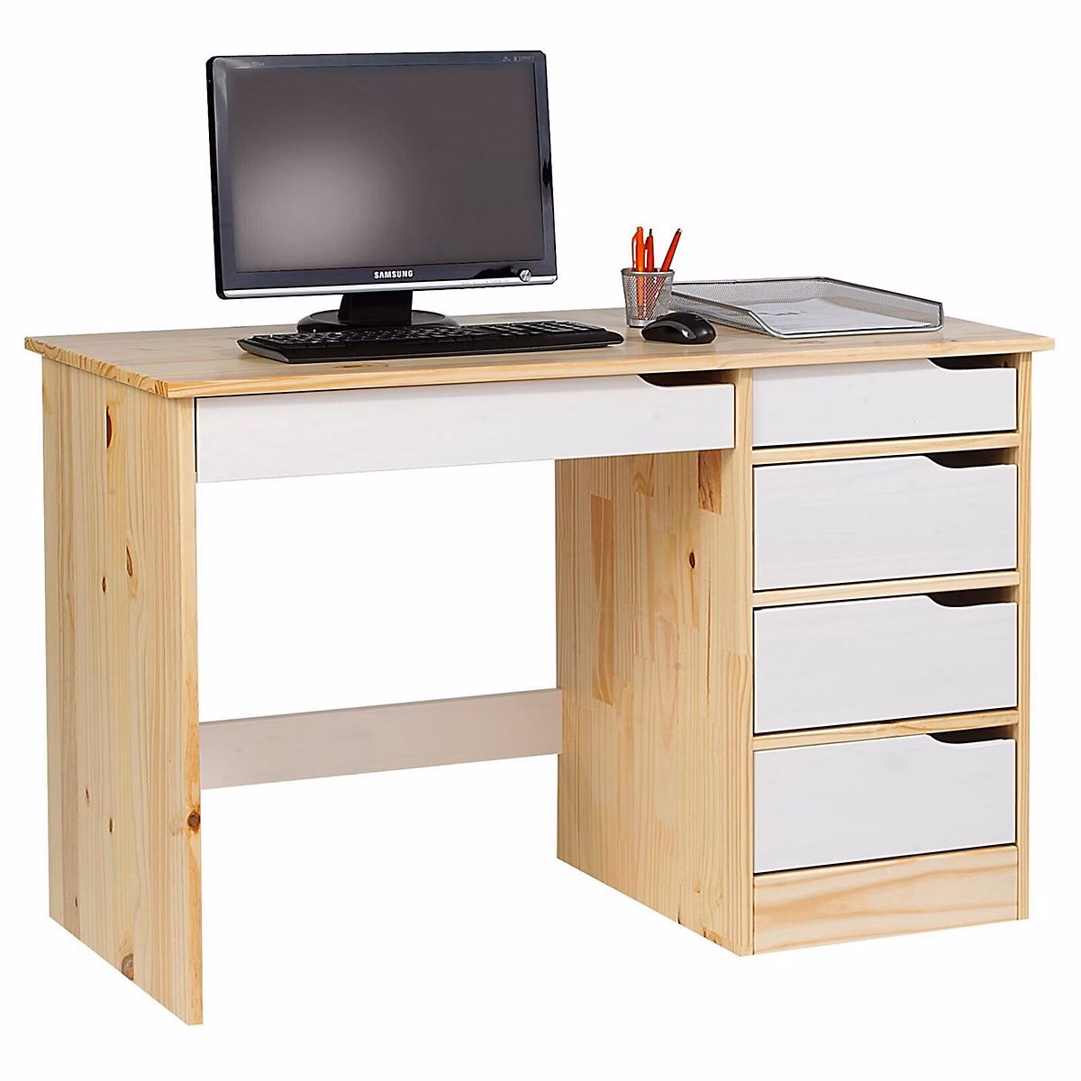 Bureau + Rangement Tiroirs Scandinave Blanc Bois Pin Chambre – Réf. WDZSUASRY5508638263
