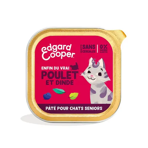 Jardin déco:Pâtée pour chat senior au poulet et à la dinde sans céréales Edgard & Cooper - 85 g