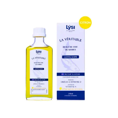 Une solution pratique pour l’extérieur：Huile de foie de morue au citron Lysi - 240 ml