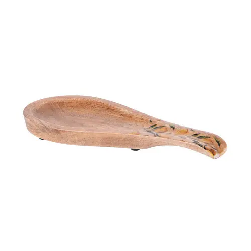 Malin pour le jardin：Repose-cuillère en manguier décoré Sorrento - 24 x 11 cm