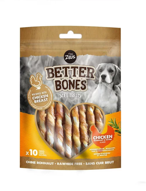Un choix pratique pour l’extérieur:Os à mâcher pour chien poulet et thym Zeus Better Bones WrapTwist - x 10