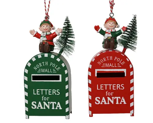 Pour personnaliser vos extérieurs:Boîte en métal pour lettre au Père Noël avec lutin - 4 x 2,5 x 10 cm