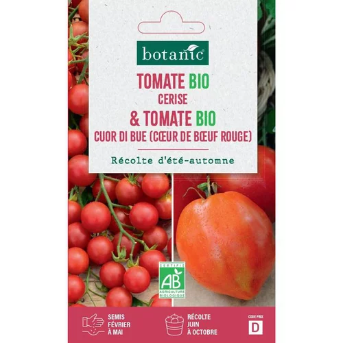 Pour votre espace vert：Mélange de graines de tomate cerise bio et de tomate cuor di bue bio botanic® - graines à semer