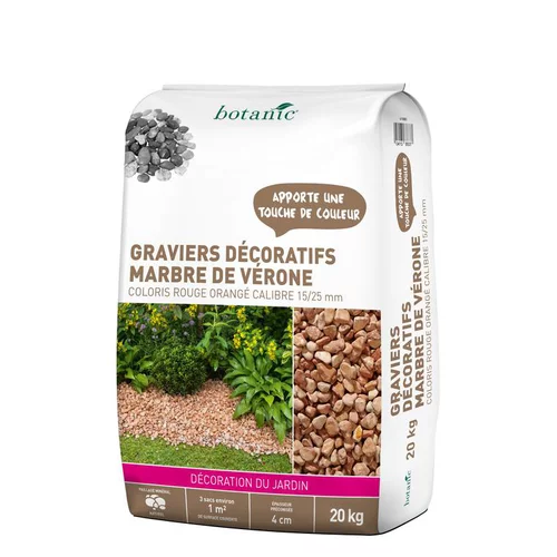 Accessoire extérieur:Graviers de marbre de Vérone rouge calibre 15 à 25 mm en sac de 20 kg