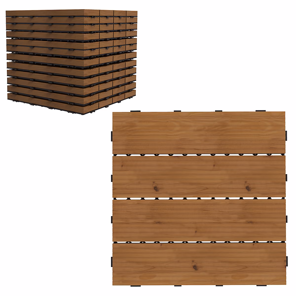 Dalles terrasse – caillebotis, lot de 12 pcs, max. 1,08 m²- clipsables, installation très simple, lamelles bois sapin pré-huilé