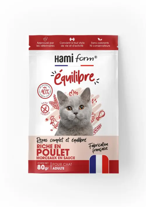 Qualité extérieur:Alimentation complète pour chat poulet HamiForm Équilibre - pochon de 80 g