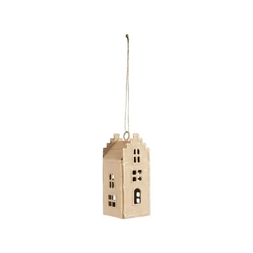 À découvrir au jardin：Décoration à suspendre grande maison en métal beige - 4,5 x 4,5 x 11 cm