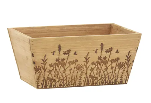 Jardin pour tous:Corbeille en bois à motif herbes - 26 x 18 x 12 cm