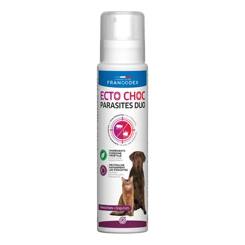 Indispensable au jardin:Spray antiparasitaire pour chien et chat Francodex Ecto Choc Parasites Duo - 200 ml