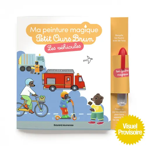 Bien pensé jardin：Livre jeu "Ma peinture magique - Petit ours brun, Les véhicules" aux Éditions Bayard jeunesse