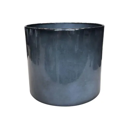Une sélection pour l’extérieur:Pot cylindrique coloris gris en métal recyclé - 21 x 21 x 18 cm