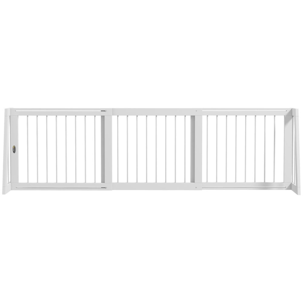 PAWHUT Barrière de sécurité chien 3 panneaux rétractable autoportante dim. 71-190l x 38,5l x 56h cm bois blanc