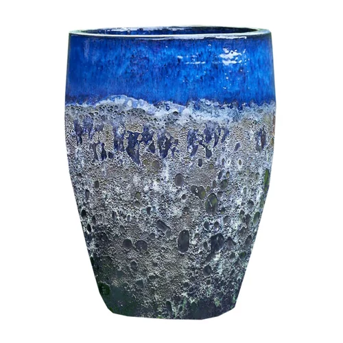 Pour profiter dehors：Jarre en grès émaillé bleu Decolines Leon - Ø 33 x H 44 cm